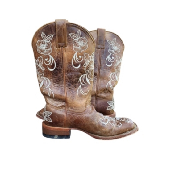 Shyanne Shoes - Shyanne Lasy Floral Embroider Broad Square Toe Leather Cowboy Boot Brow Women 10